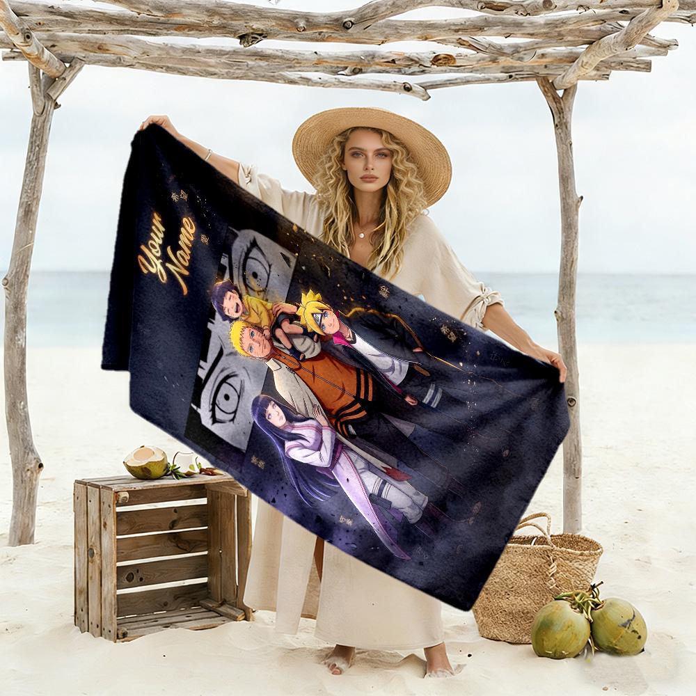 Naruto Character Personalized Text Beach Towel Soft Durable Quick-Dry Suitable for Swimming Gym Camping Yoga Vacation