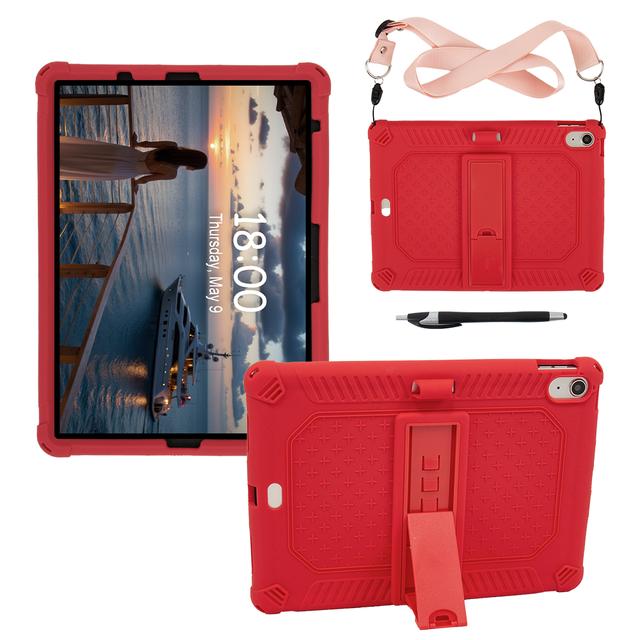Soft Silicone Case Universal For Apple iPad 11 2025 A16 11th 10.9 2022 10th Gen. With Shoulder Strap Adjustable Stand Cover iPad A16 2025 -11th красный