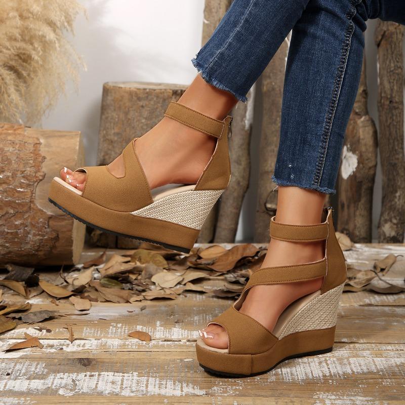 

Модные сандалии-клинья на задней молнии, летние новинки, круглый носок, открытый носок, замшевые с вырезами, на платформе, нескользящие туфли-лодочки с открытым носком 42 жёлтый