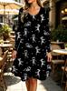 Spring Autumn Women Dress Casual Long Sleeve O-neck 3D Print Loose A-Line Dress Oversized Home Wear Robe