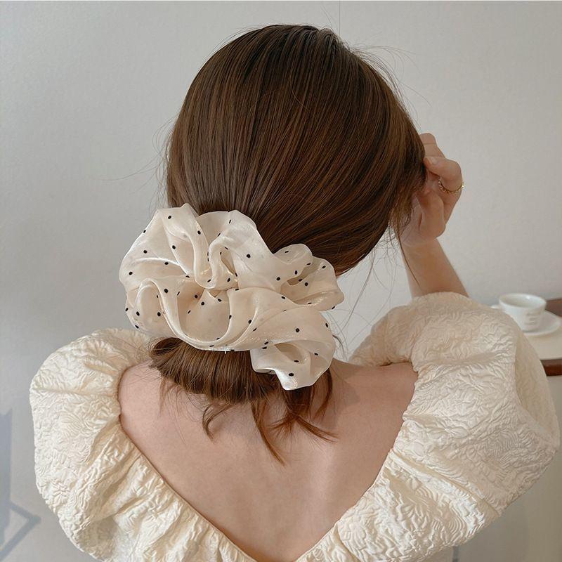 Women Oversized Scrunchies  Dot Point Mesh Hair Rope Large Fabric Elastic Hair Band Ponytail Holder Headwear