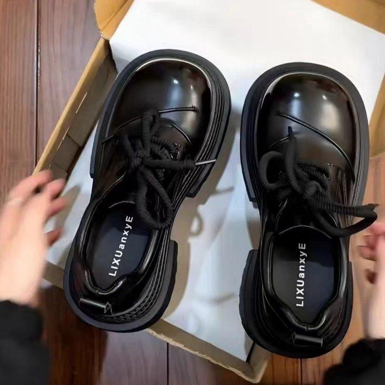 Retro British style big head small leather shoes women's 2025 spring new thick-soled versatile lace-up loafers heightening single shoes