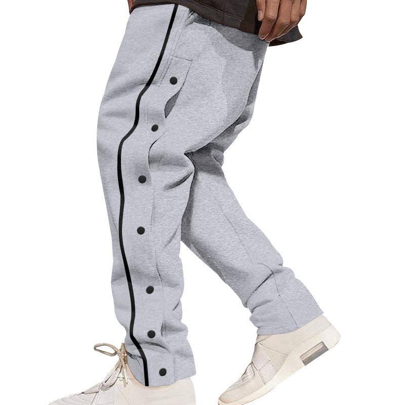 Mens Casual Side Button Striped Loose Sports Pants