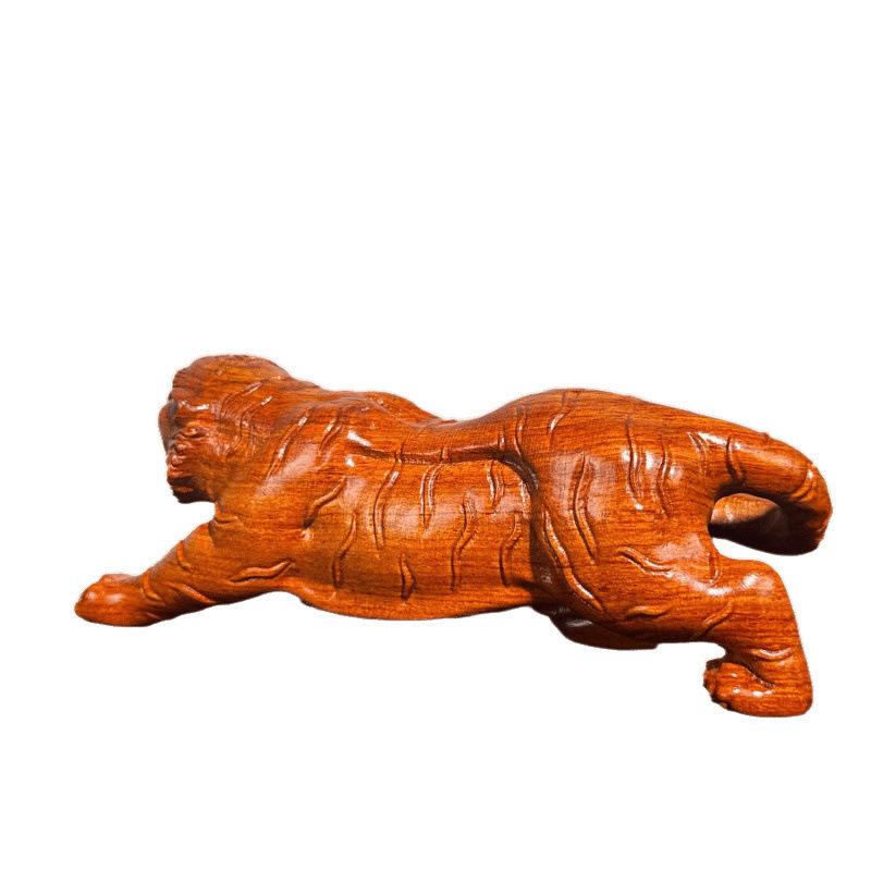 Ebony Wood Carved Tiger Ornament - Twelve Zodiac Animal Home Decoration Gift