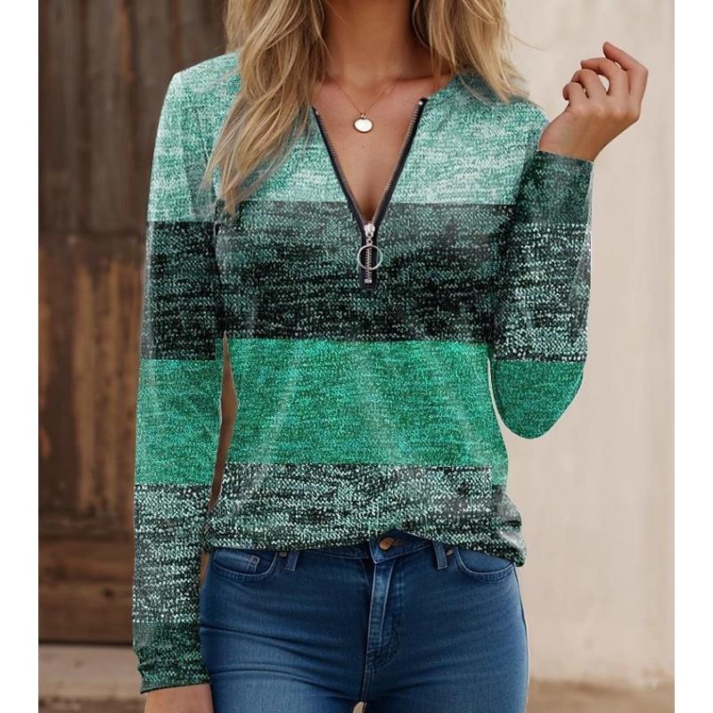 

Повседневная женская футболка с V-образным вырезом, длинными рукавами и молнией, с цветными блоками, уличная мода, повседневный универсальный топ XXXL розовый