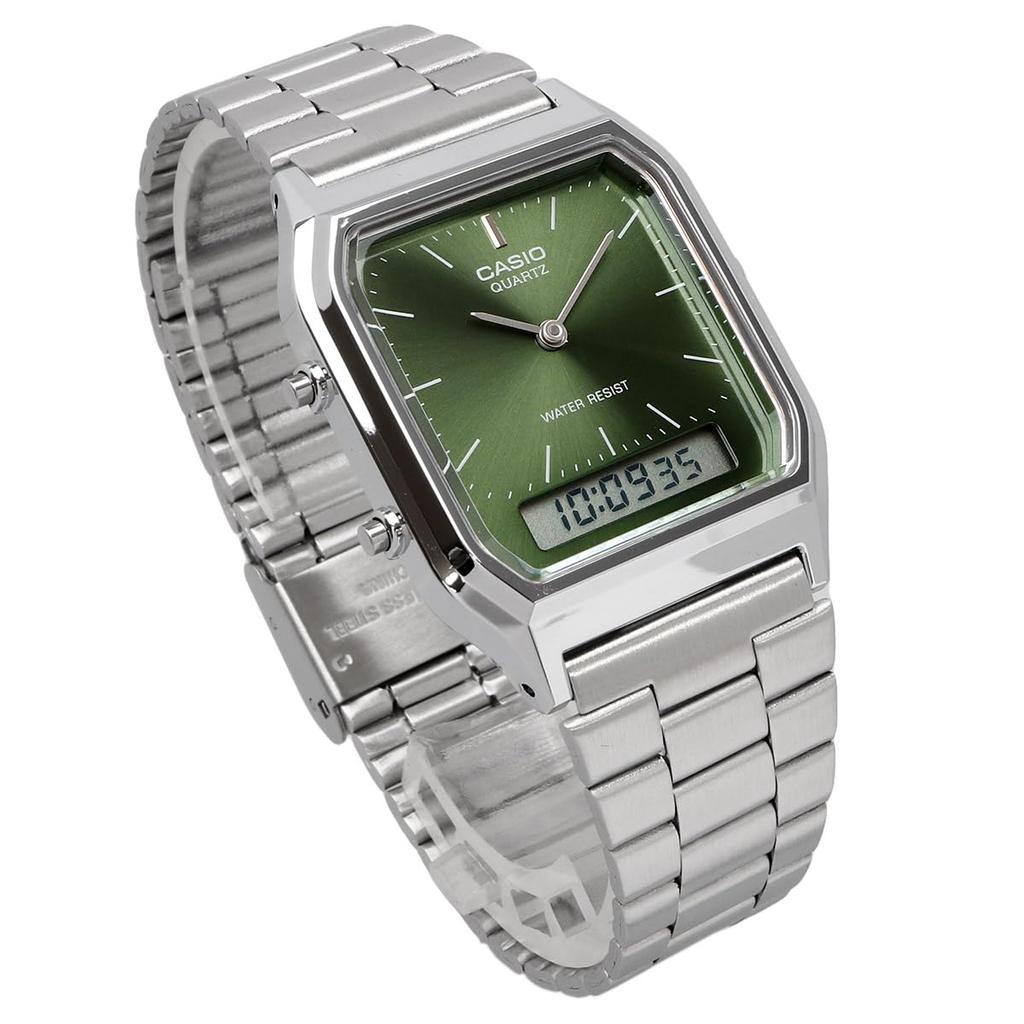 Casio Vintage Series Quartz Dual Overseas Model ANA-DIGI Watch, AQ-230A-3AMQY, Unisex, Time, Green, [Used]