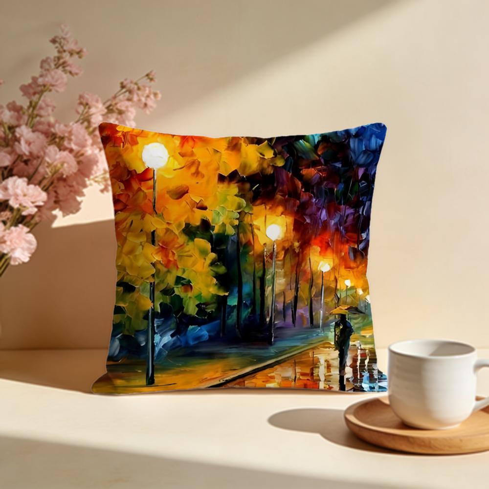 Fashion LLeonid Afremov Oilful Cushion Cover Stylish Washable Pillow Cover Ideal for Couch Bedroom Car Decoration