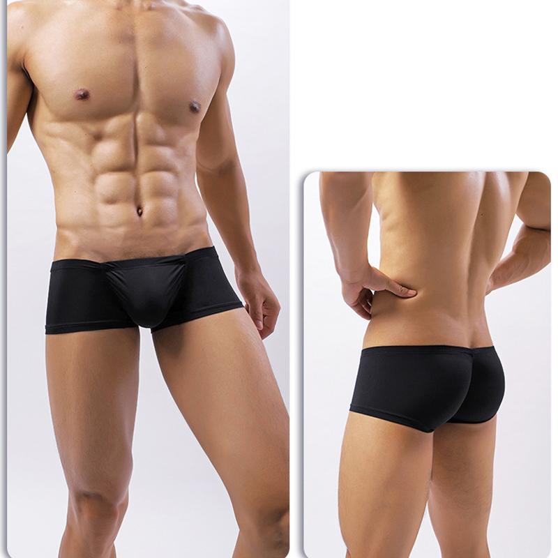 Herren Niedrig sitzende Eis Seide Boxershorts Sexy Einfarbige Dünne Unterhose Bequem Unsichtbar Enganliegende Unterwäsche
