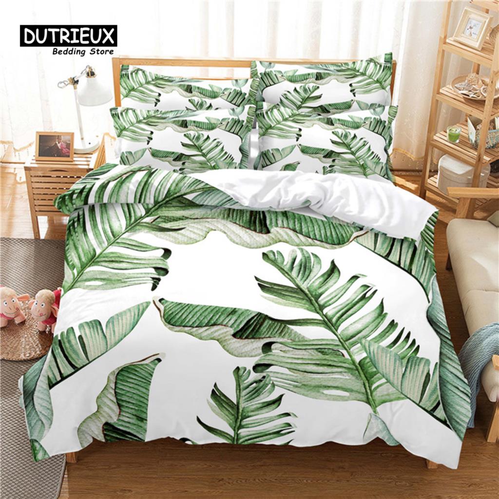 Warm Stylish Fresh Leaves 3Pcs Soft Comfortable Breathable For Bedroom Guest Room Decor Quilt