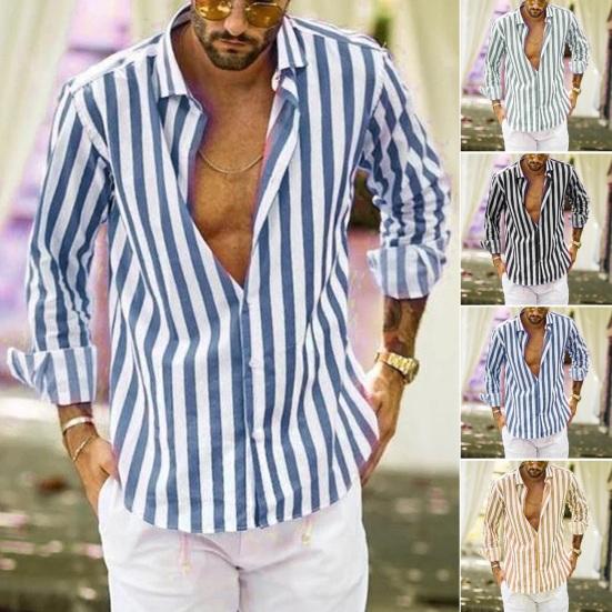 

Мужская рубашка на весну и осень с отложным воротником, однобортный контрастный цвет, полосатый принт с длинным рукавом, свободный крой, кардиган, повседневная одежда, топ XL жёлтый