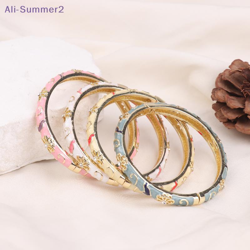 Vintage Ethnic Style Enamel Flower Bracelet Elegant Luxury Cloisonne Bangle Adjustable Open Bangle For Women Fashion Jewelry