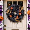 20 Inches Halloween Wreath for Front Door Black Eucalyptus Wreath with Artificial Pumpkin Feather for Indoor Outdoor Wall Window Porch Patio Decor