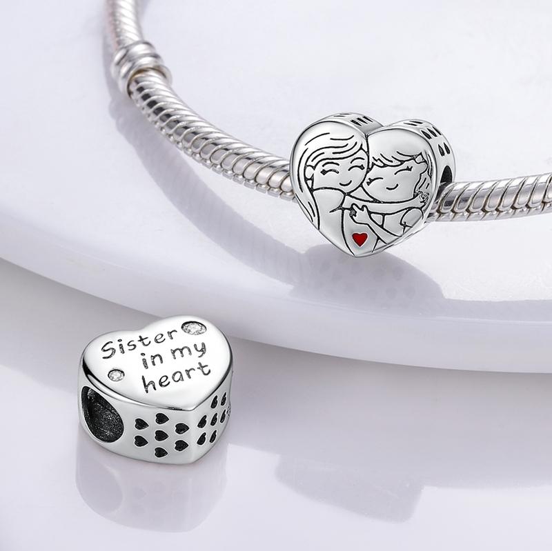 Copper Metal Sister In My Heart Friend Friendship Bead Component Charm Bead Component Compatible With 4MM Hole Diamete Bracelet High Quality Fine