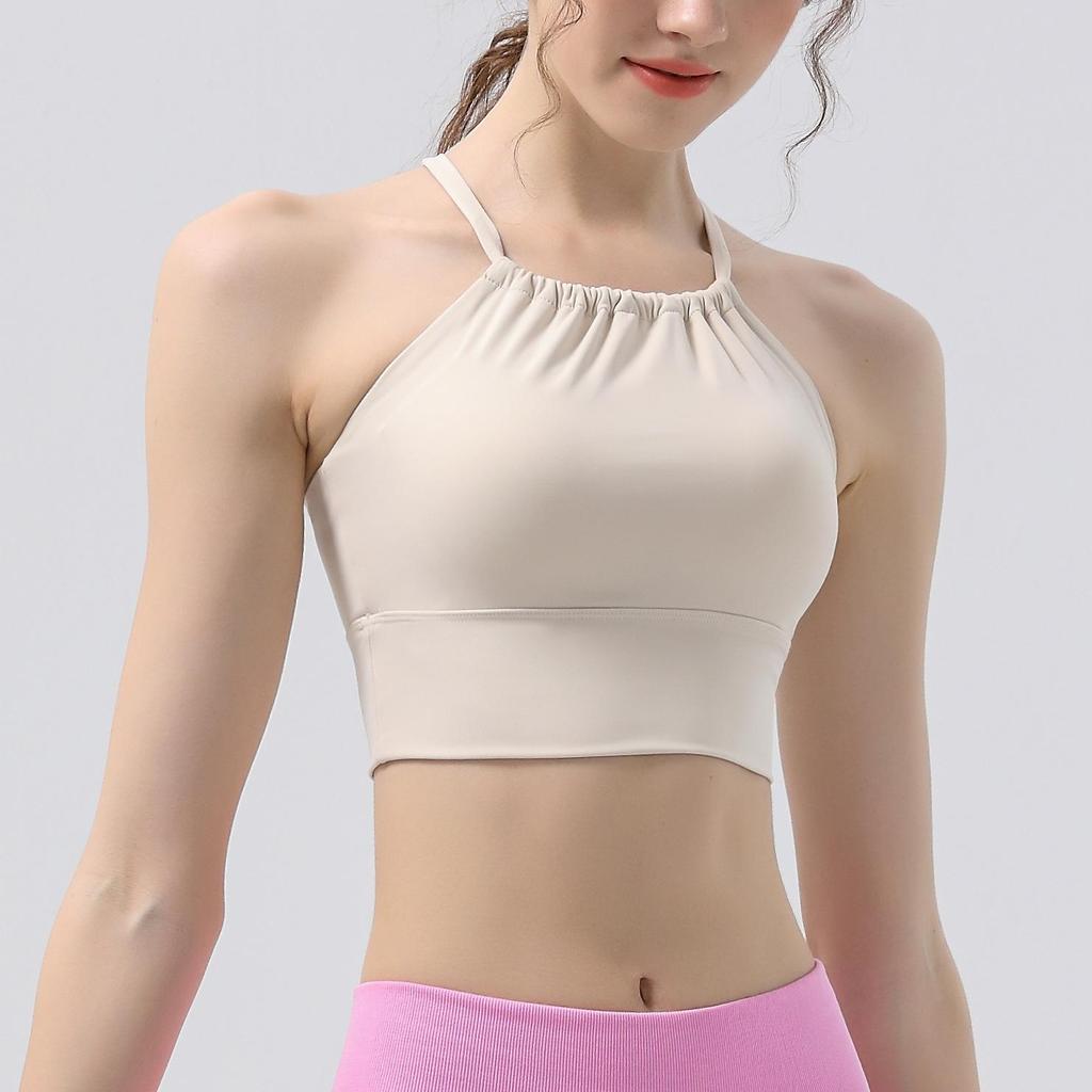 Summer Pleated Halter Sports Yoga Tank Top with Beautiful Back