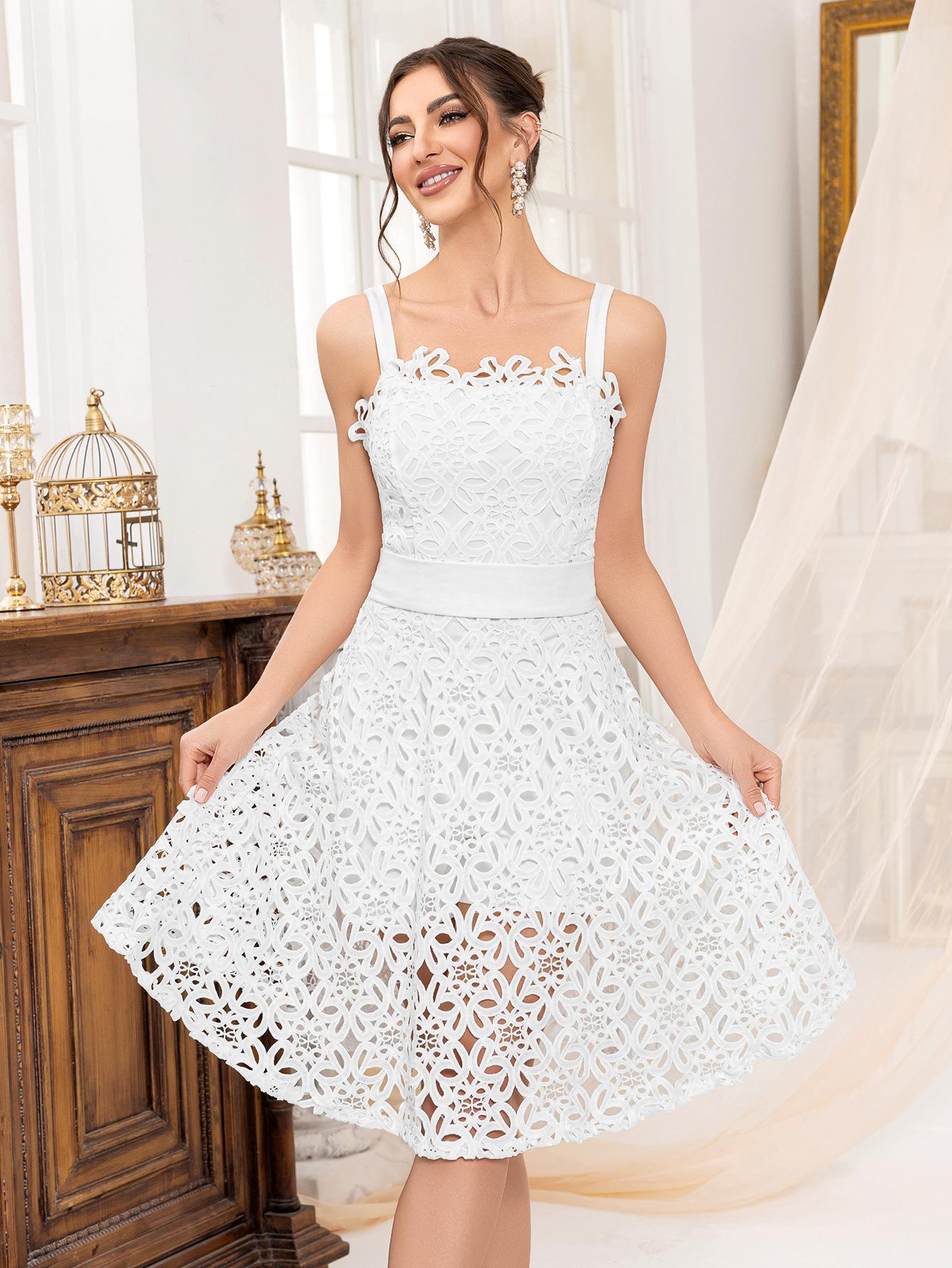European and American lace slim lace white dress dress Amazon new women s clothing S