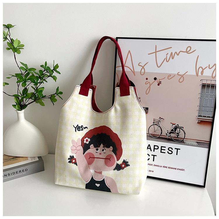 Korean version of cartoon graffiti illustration large capacity canvas bag girl funny hand-drawn comic portable shoulder bag tide