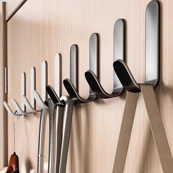 5PCS Adhesive Wall Hooks No Drill Strong Load-Bearing Hooks Durable Carbon Steel Hooks for Bathroom Kitchen Coat Towels