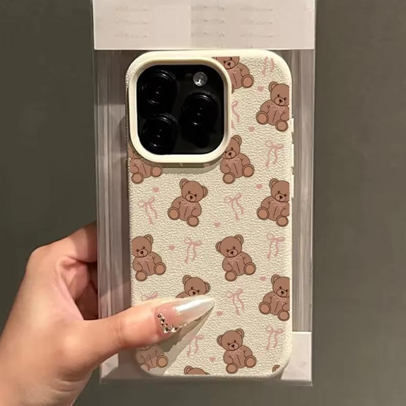 Cute Bow Bear Pattern Phone Case For iPhone 17 16 15 14 13 12 11 Pro Max 16E 17 Air 15 14 Plus X XR XS Max Protection Soft Cover