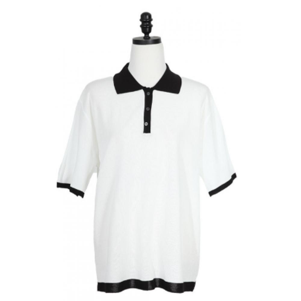Shiz Madam Women T56730 Roy Collar Contrast Short Sleeve Knit