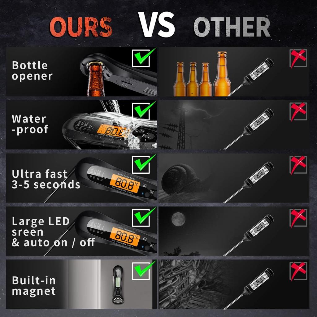 Direktavläsnings Kötttermometer för Matlagning Snabb & Exakt Digital Mat Bakgrundsbelysning Magnet Kalibrering Köksverktyg