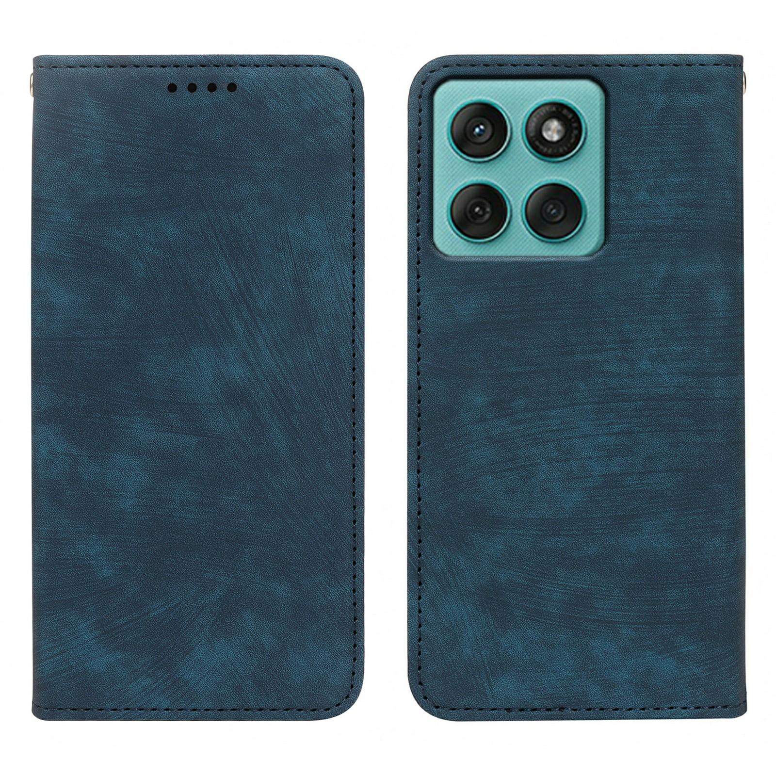 

For Motorola Edge 60 Fusion 5G/Edge 60 5G Case Strong Magnetic Leather Wallet Phone Cover with Striped Texture Blue