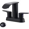Waterfall Bathroom Faucet 4 Inch Centerset – WOWOW 2 Handle Matte Black Sink Faucet for 2 or 3 Hole Vanity, Modern Stainless Steel Zinc Alloy with