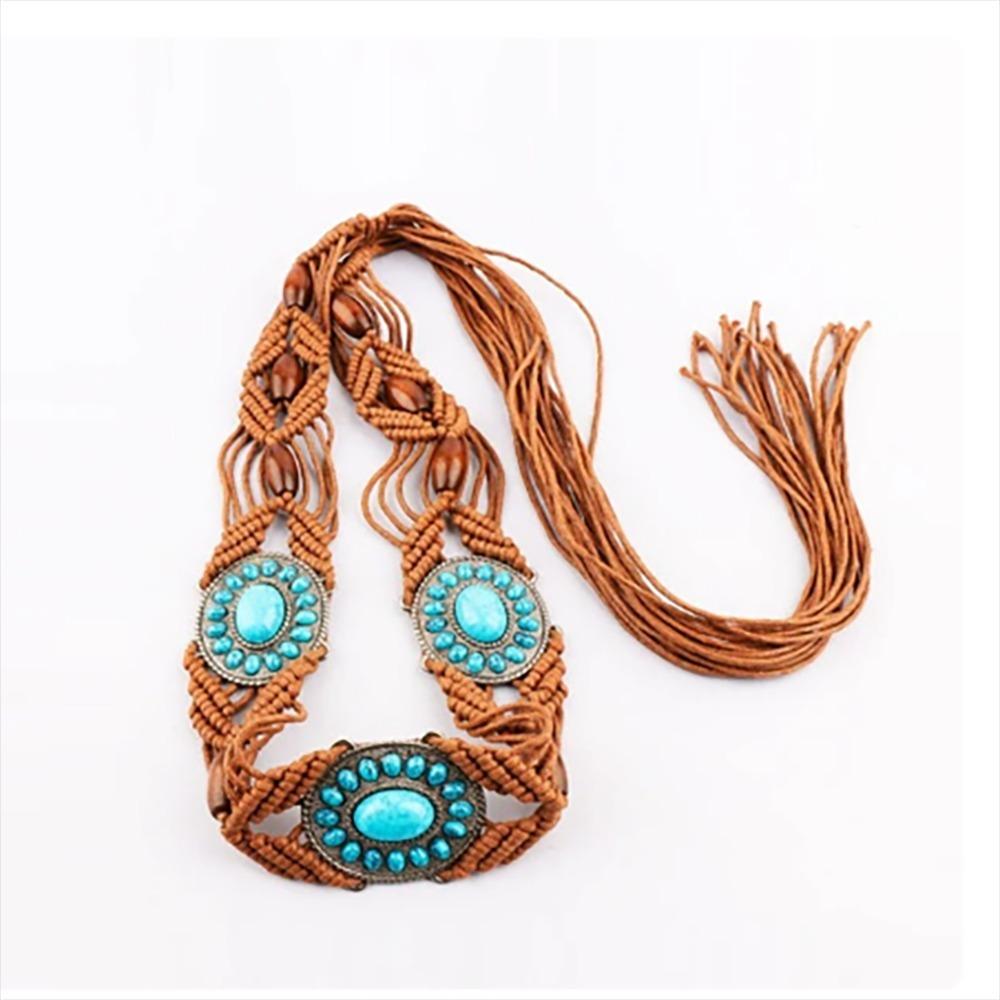 Metal Women Braided Belt Hand Woven Colourful Women's Belt Fashion Ethnic Bead Waistband  Skirt