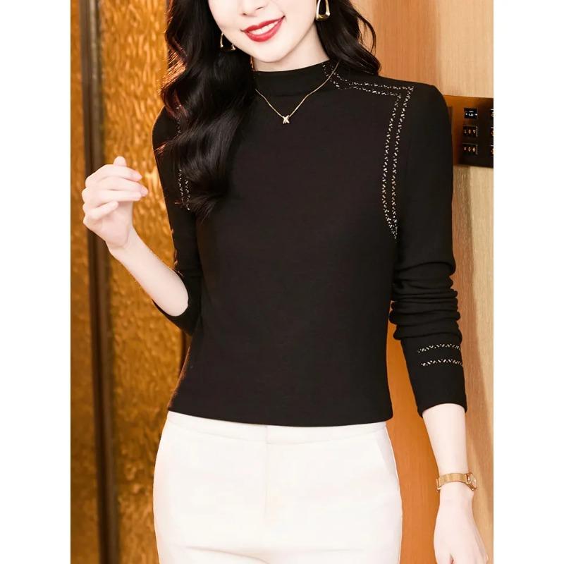 

Women s Mock Neck Slim Fit Knit TopComfortableDetail Burgundy Business Casual Blouse L чорний