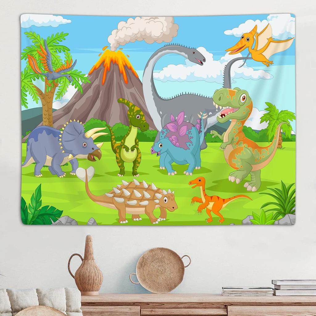 Cartoon Dinosaur Tapestry for Boys Kids Bedroom, Cute Animal Dinosaur Art Tapestries Wall Hanging for School Classroom Anime