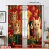 2pcs Cute Kitten Pattern Curtain   Design Window Drapes   Polyester Fabric   Christmas Holiday Window Decoration   Home Decor   Rod P