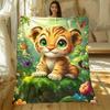 Cute Tiger Cub Forest Animals Cartoon Flannel Blanket Kids Soft Cozy Bedding Animal Print Baby Nursery Decor Throw Cover