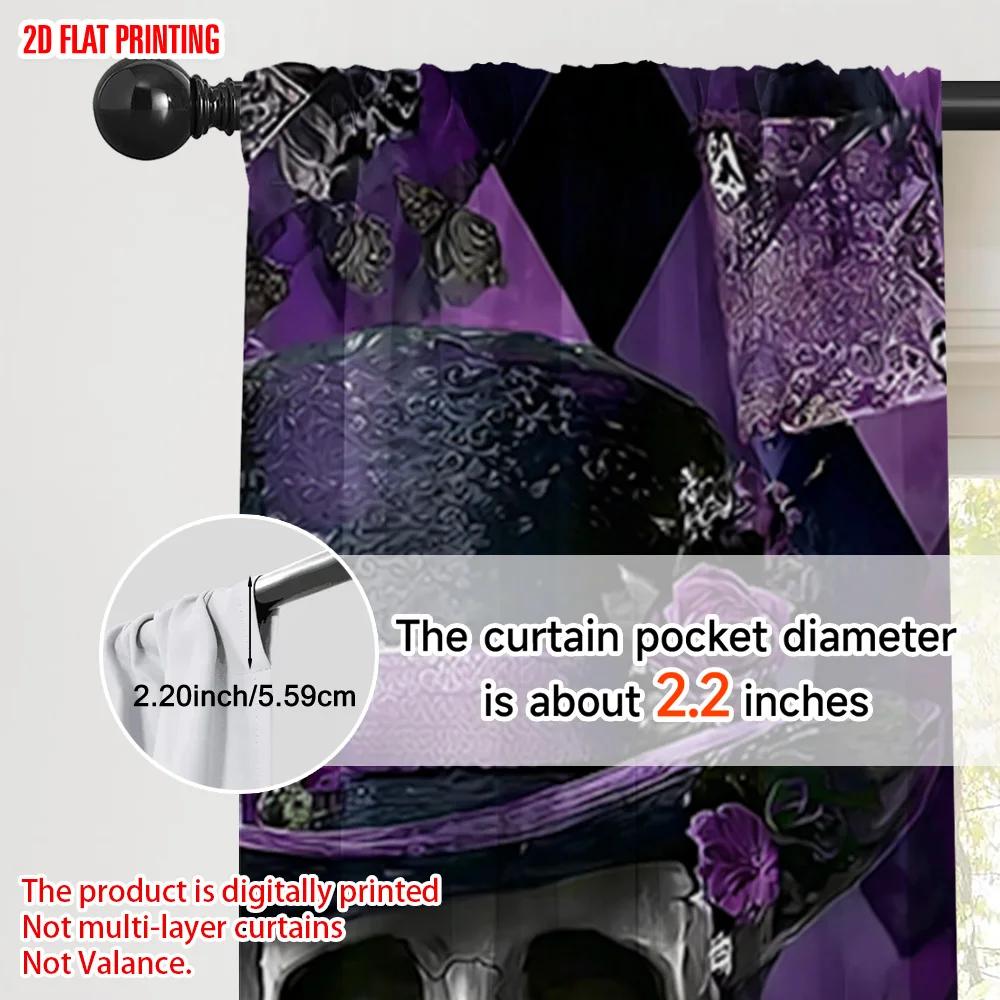 2pcs, Plane Printing Curtains a Skull with Top Hat And Roses Versatile 100% Polyester (without Rod) Home Decor Use for Season