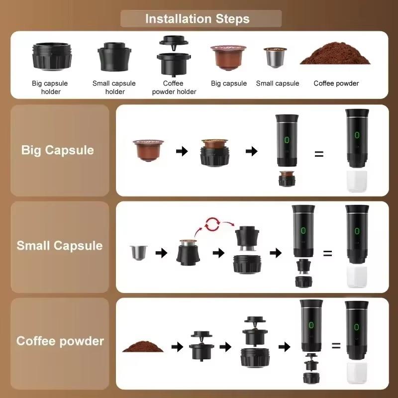 NEW Portable Coffee Machine 3-in-1 Wireless Electric Espresso Coffee Maker for Capsule Coffee Powder Travel Camping Coffee Maker