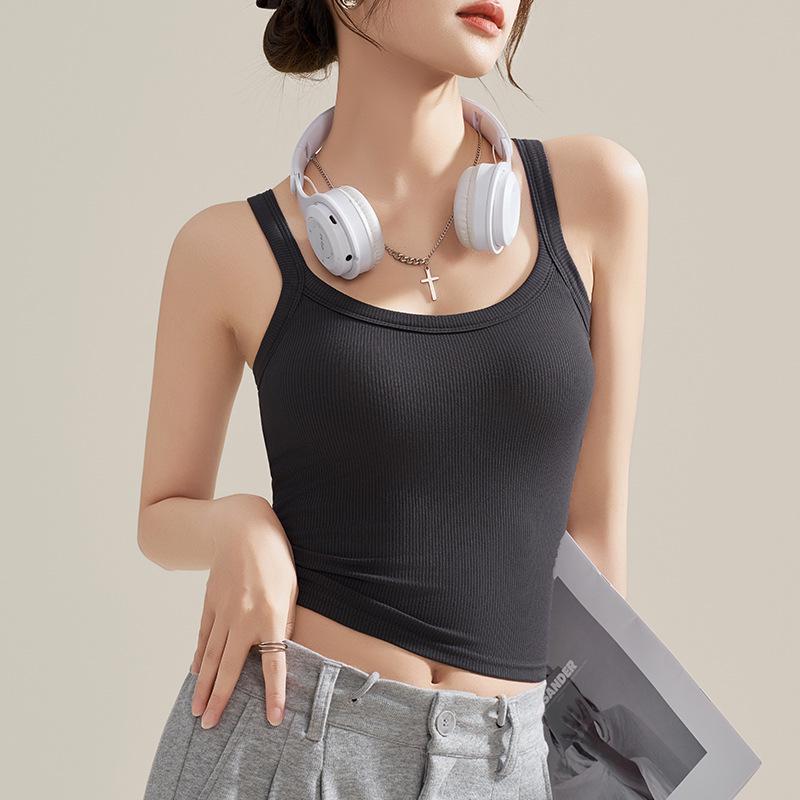

Women s U-Shaped Strappy Tank Top with Square Neck and Built-In Bra