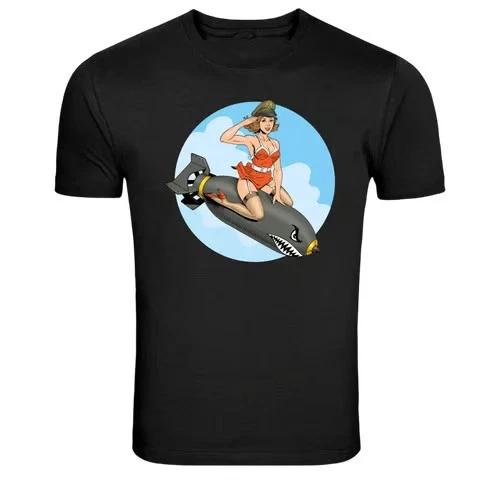 Vintage Pinup Girl Riding Bomb Retro War Graphic T-Shirt XS