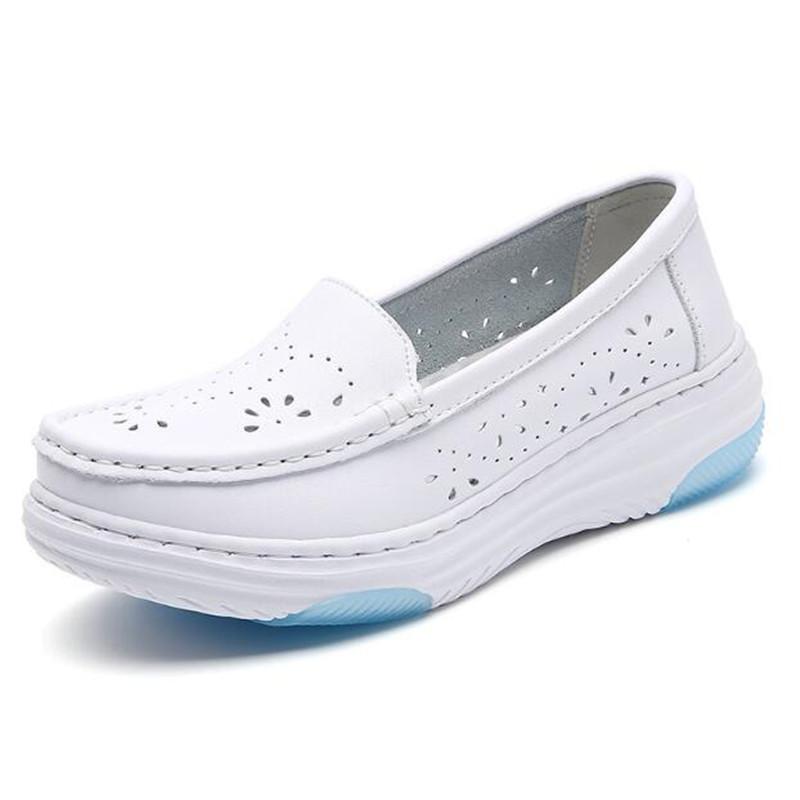 Women Walking Shoes Sneakers Comfortable Breathable Nurse White Slip-On Shoes Lightweight Female Platform Flats Footwear Casual