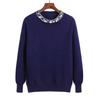 Autumn and Winter Women's Undershirt Pullover Beaded Sweater Women's Knitted Sweater Round Neck Long Sleeve Loose Thin Temperament Undershirt
