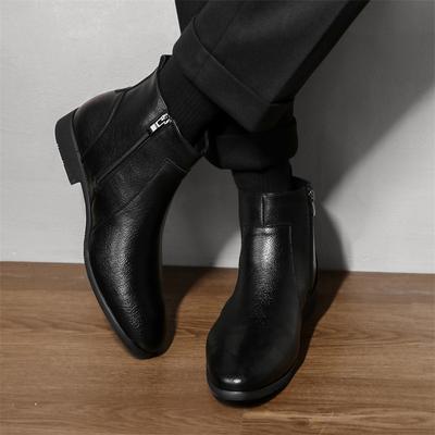 Móda Módní Pánské Jednoduché Slim Fit Boty z Měkké Kůže pro Podnikání a Kancelář Evropský Americký Boční Zip Malé Krátké Boty