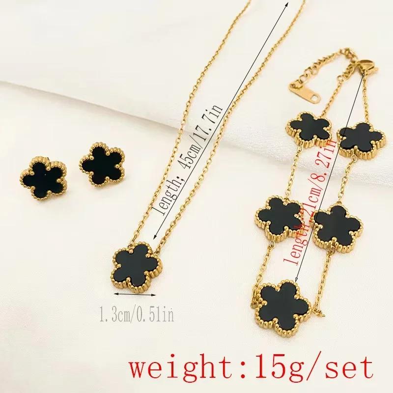 

Счастливый пятилепестковый цветок, пятилистный клевер, браслет, серьги, ожерелье, комплект из трех предметов для женщин, стильные аксессуары, ювелирные изделия для вечеринок