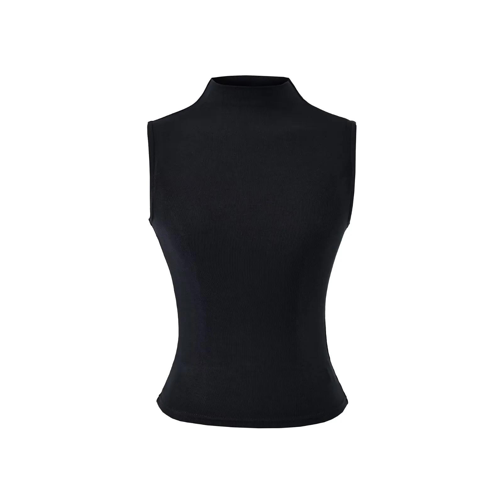 Women s 2026 Spring High Neck Sleeveless Spicy Slim Fit Vest Top S чёрный