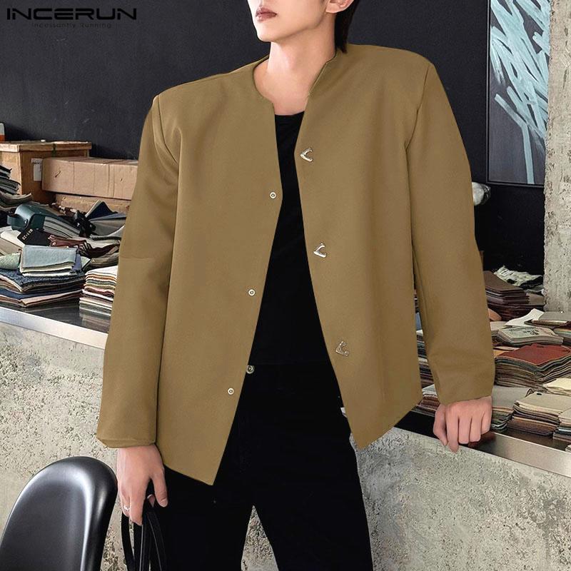 INCERUN Plus Size Men Collarless Long Sleeve Buttons Down Casual Loose Oversized Shirts