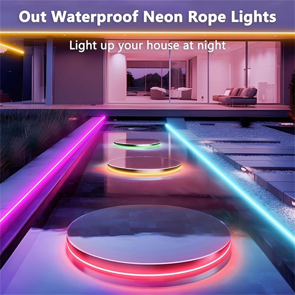 24V RGB Neon Strip Light 3/5/10M Led Waterproof Neon Rope Lights Bluetooth Remote Control Music Sync For Indoor Outdoor Gaming