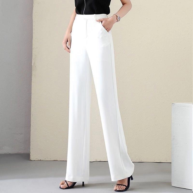 Spring Summer High Waist Wide-leg PantsDraped White Slim Women's Pants Suit Pants Ice Silk Casual Straight Pants