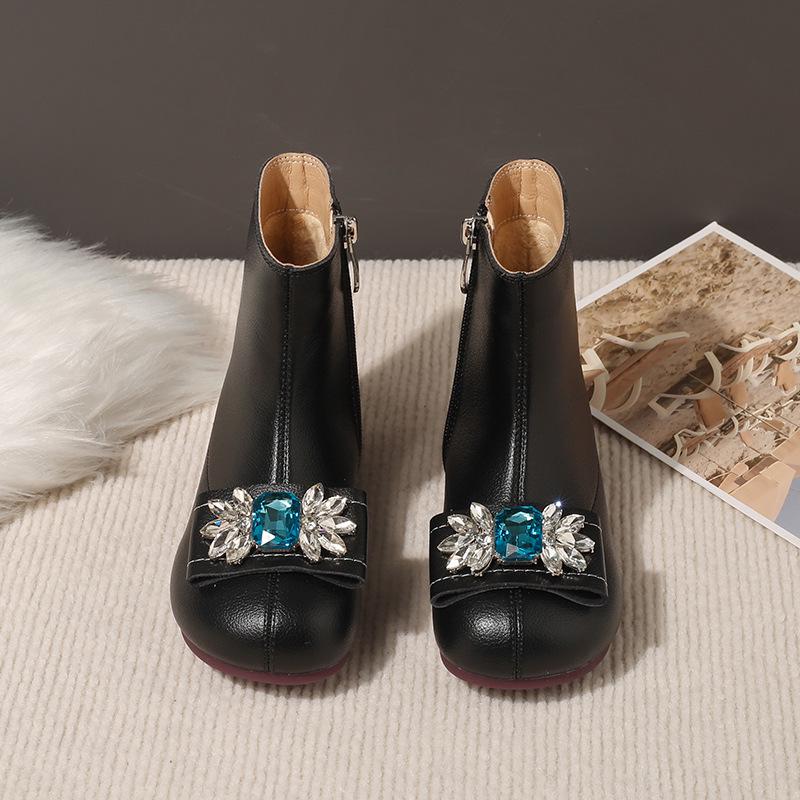 Autumn/Winter 2025 Korean Style Girls' Leather Princess Boots: Velvet-Lined, Soft Sole Short Boots