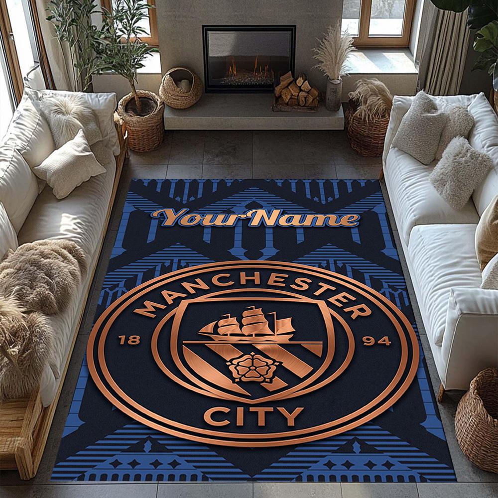 Manchester City Personalized Text Floor Mat Design for Foyer Living Rooms Entryway Playrooms Antislip Carpet Decorate Offices Wedding Party Gift