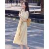 Women's Summer V-Neck A-Line Short Sleeve Tie-Waist Dress