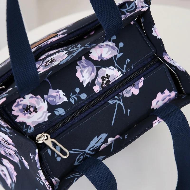 Stylish and Practical: Portable Lunch Tote Bag with Flower Print and Thick Nylon Fabric for Work and Outdoors