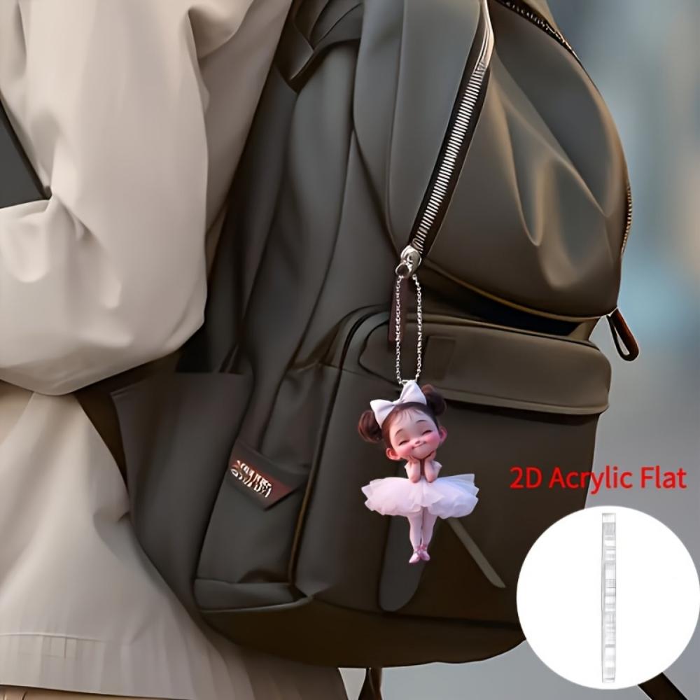 2D Flach, Acryl Rosa Ballerina Auto Hängeornament - Charmantes Flaches Anhänger für Rückspiegel, Heim- und Rucksackdekorationen