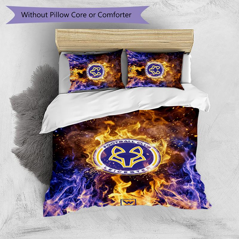Leicester City Football Printed 3 Pieces Bedding Set, Comfortable Skin Friendly Bedroom Duvet Cover Set