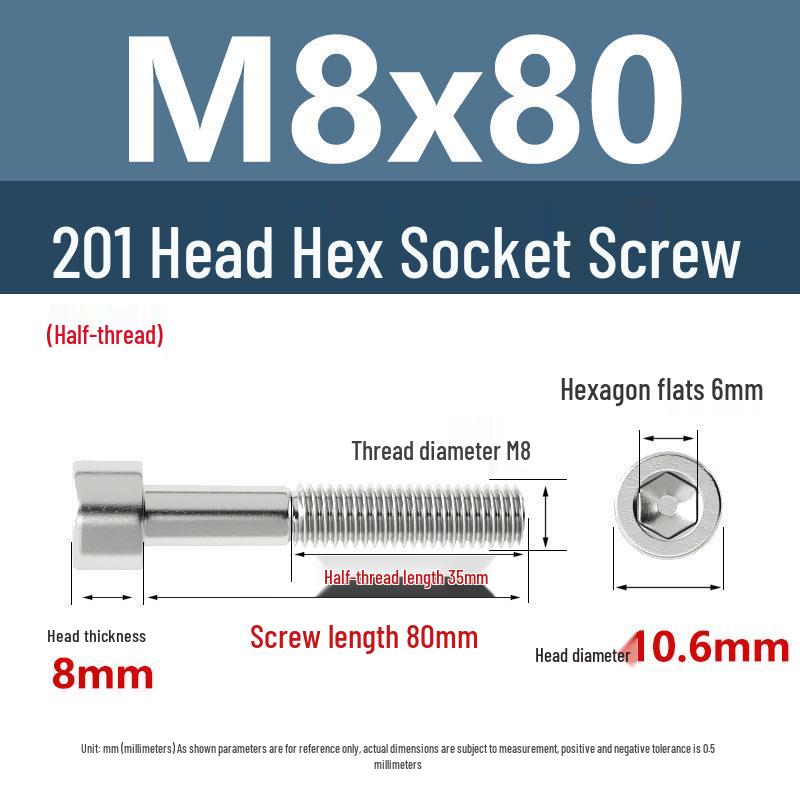 Yigu 201 Stainless Steel Cup Head Hexagon Screws and Bolts - M3, M4, M5, M6